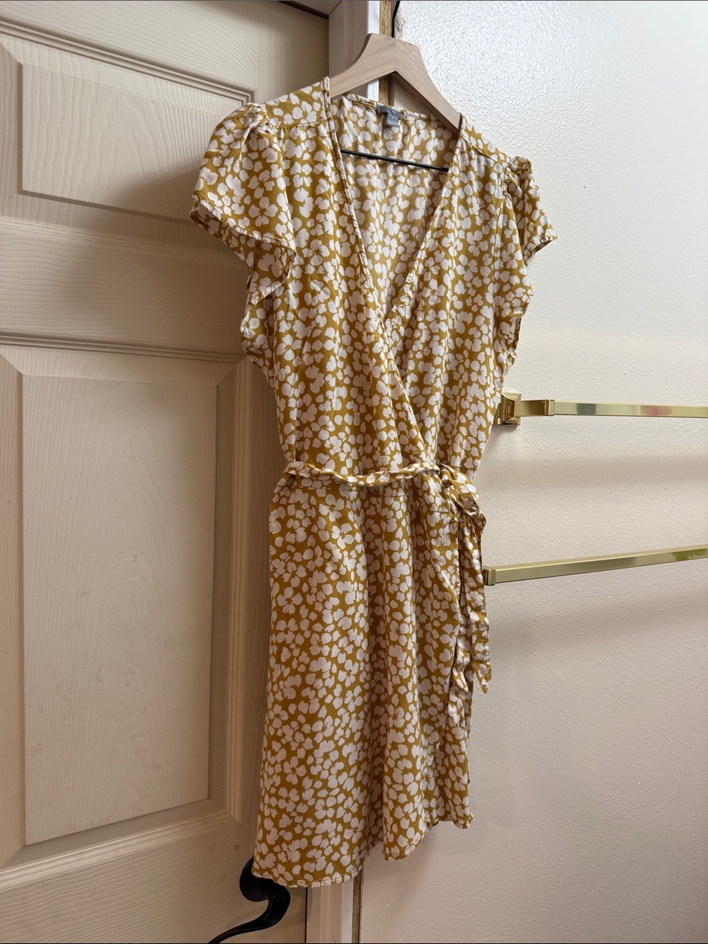 aerie Mustard Yellow Floral Wrap Mini Dress
